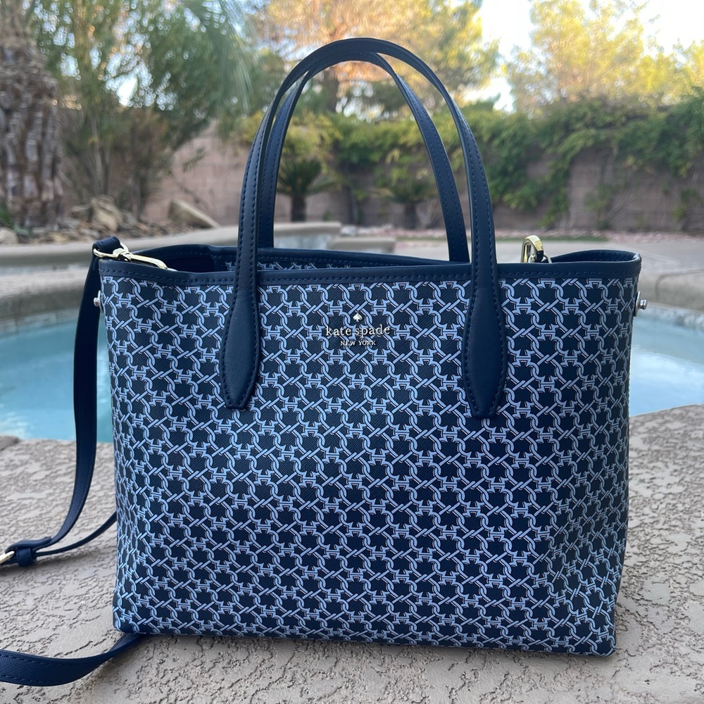 Auth Kate Spade New York Spade Link Tote Blue Navy